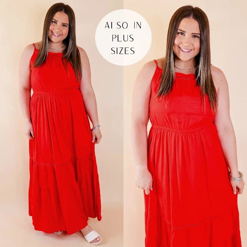 Tranquil Tides Tiered Maxi Dress in Red