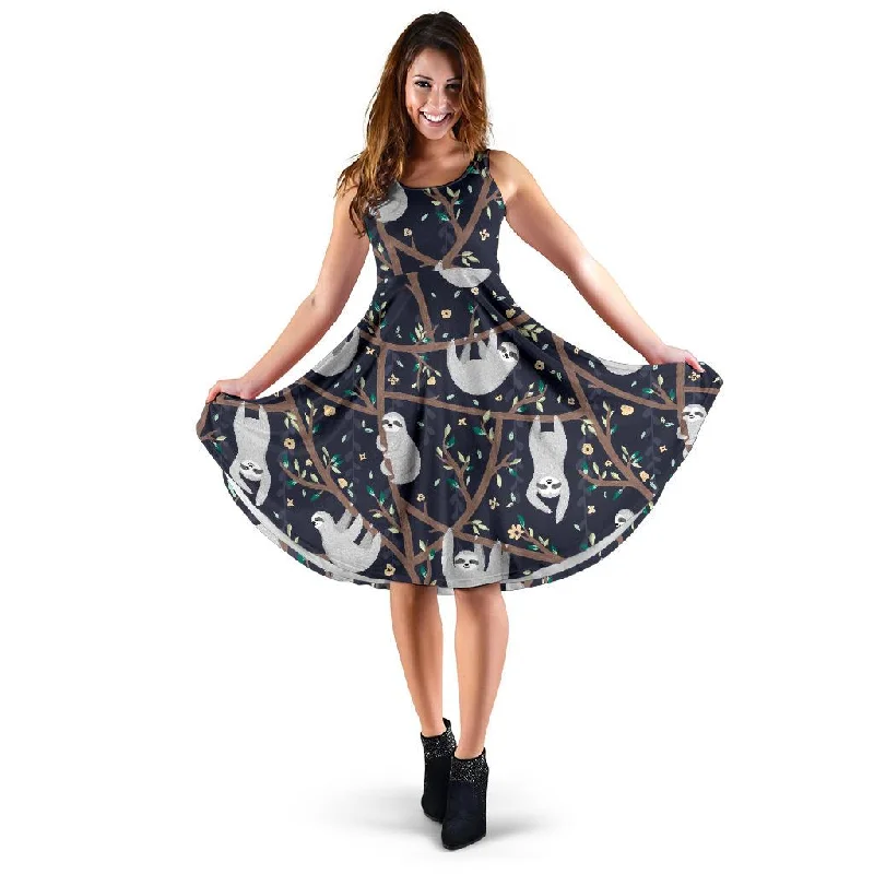 Sloth Floral Pattern Print Dress