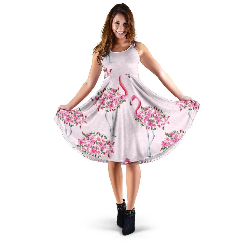 Tropical Flamingo Hawaiian Floral Pattern Print Dress