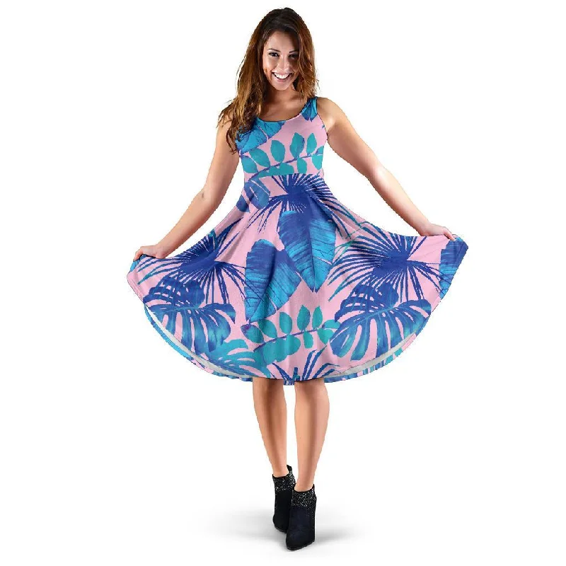 Tropical Floral Hawaiian Palm Leaves Pattern Print Dress