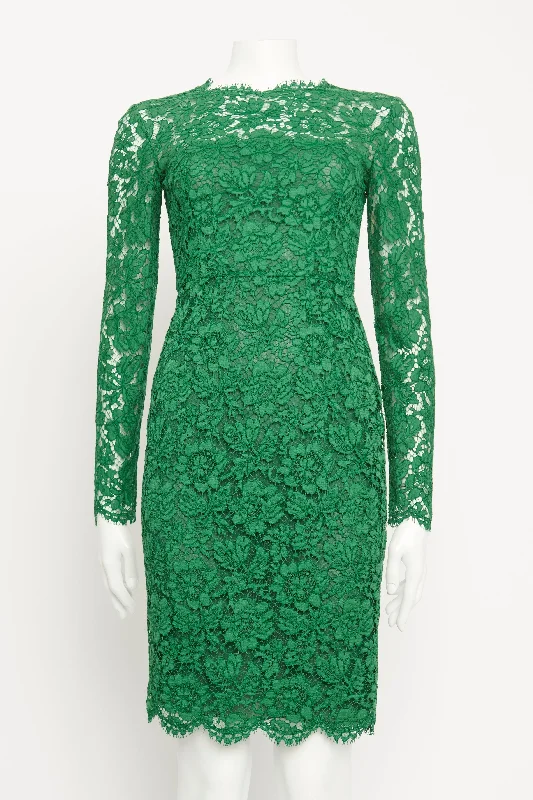 2013 Green Guipure Lace and Bow Preowned Dress