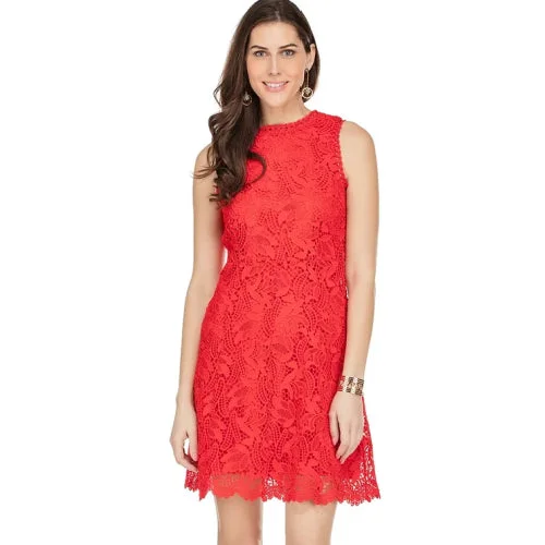 Jade: Lace Flared Dress in Red 65K3985