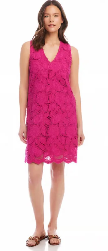 Karen Kane: Lace Shift Dress in Dark Pink 2L70216