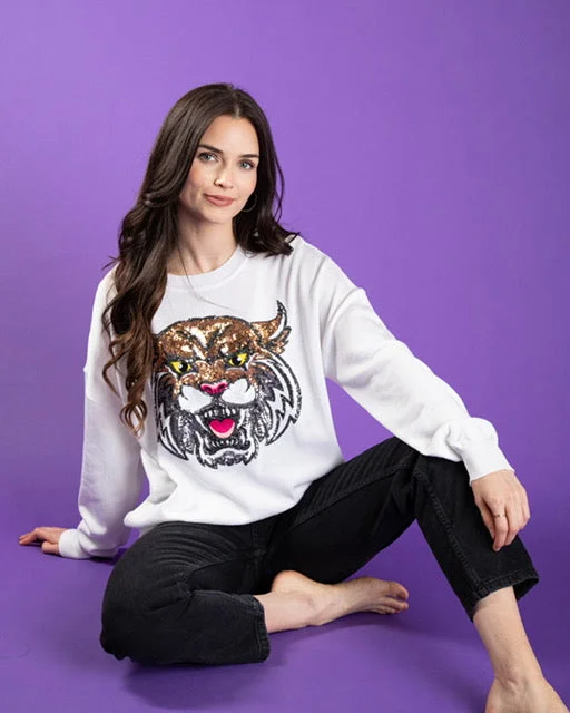 Mega Wildcat Sequin Sweater White