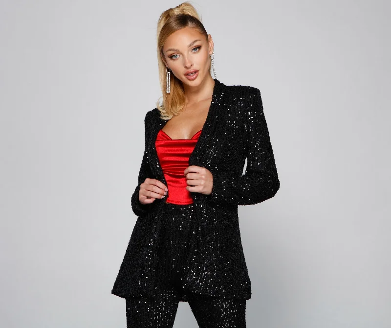 Showtime Chic Sequin Long Blazer